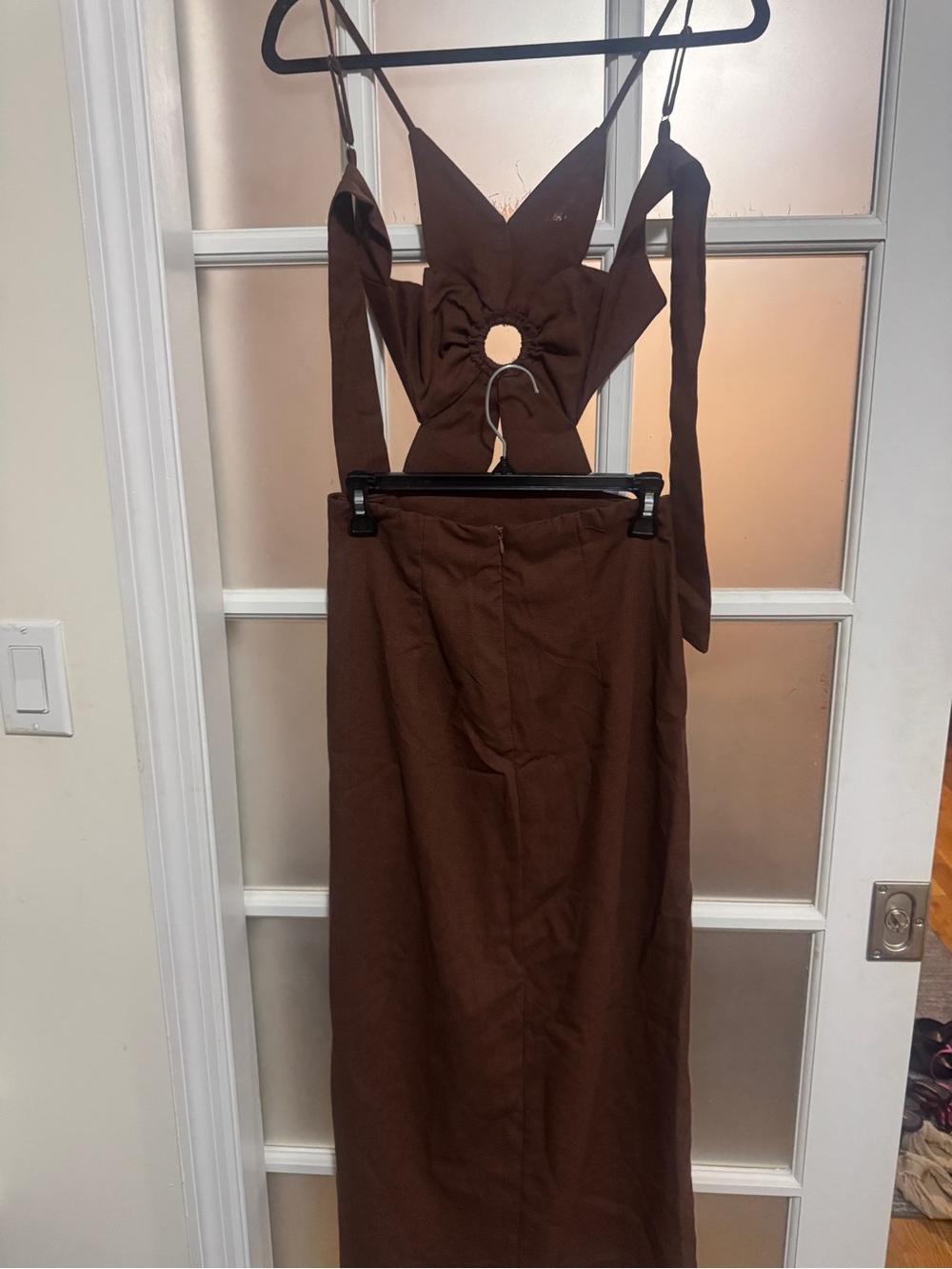 New Dark Brown Petal Backless Strap Dress - Picture 5 of 7